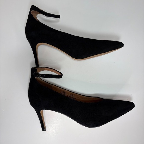 Halogen Women Ankle Strap Pointed Toe Stiletto Pumps Sz 9 Black Suede Heel Shoes - Picture 4 of 9